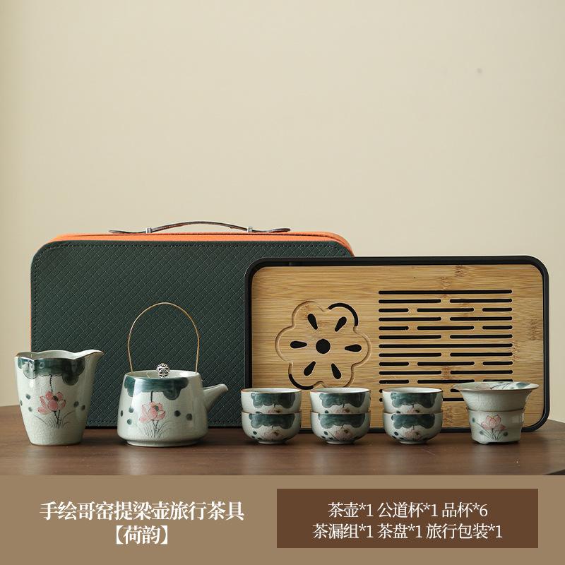 Ge Kiln Hand-Painted Kung Fu Tea Set, Household High-End Ceramic Teapot, Teacup Cover Bowl, Gift For Elders