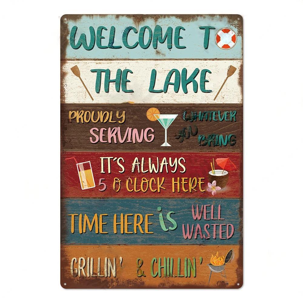 Lake House Posters Vintage Metal Tin Signs Decor Rustic Plaque Metal Plate Wall Art Decor for Living Room