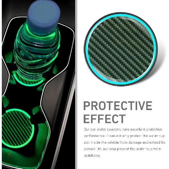 2PCS Car Cup Holder Coaster, Luminous Carbon Fiber Cup Coaster, Waterproof Non-Slip Embedded Coasters, 2.83" Ert Water Bottle Holder Pads, Car