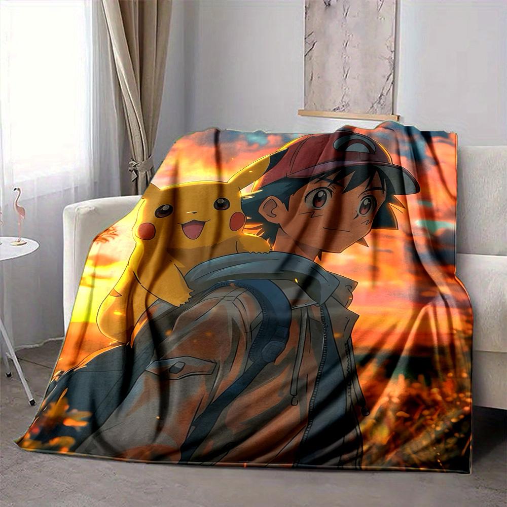 1pc Pokémon Trainer Pikachu Flannel Blanket, Soft Skin Friendly with Digital Printing, Various Sizes Available for Family, Friends, Birthday