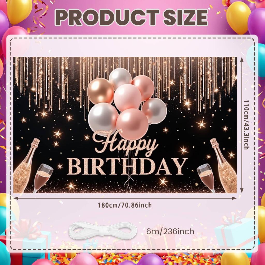 Sparkle Background Champagne Glasses Birthday Display Cheers Display Pink Balloons Party Backdrop For Women's Gathering Festive