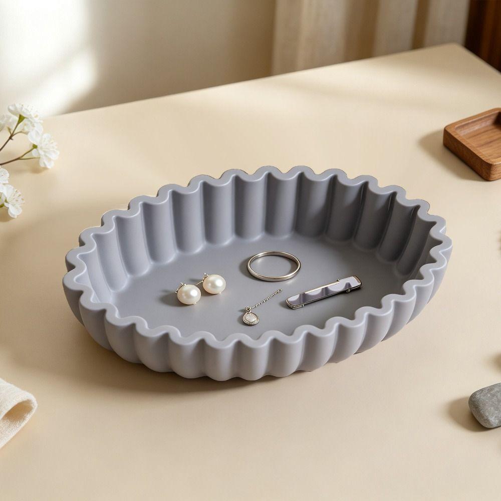 Striped Design Resin Concrete Mold Oval Shape DIY Silicone Mold Wavy Edge Tray Mold  Soap Making