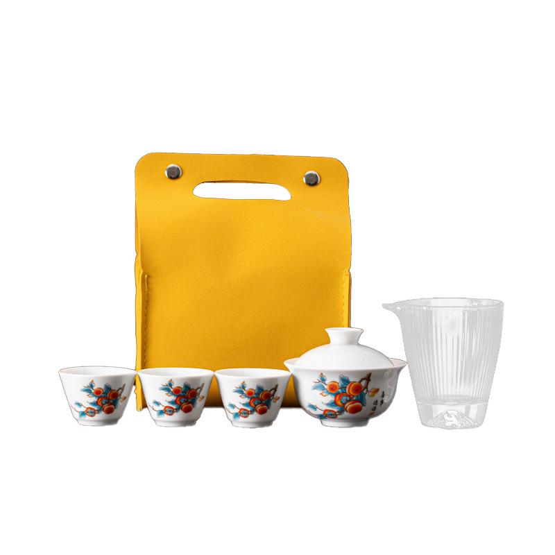 White Porcelain Travel Tea Set Cover Bowl Portable Business Gifts Insurance Banking Shopping Mall Event Public Relations Planning