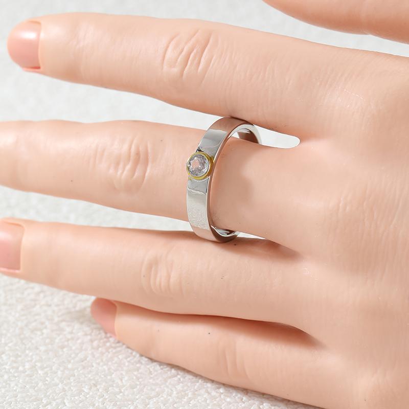 Classic Inlaid White CZ Women's Ring Vintage Two Color Geometry Daily Wear Party Jewelry Anniversary Gift