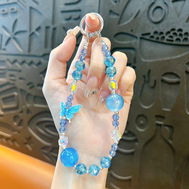 Flash Beaded Mobile Phone Chain Crystal Bow Key Bag Lanyard Pearl Mobile Phone Lanyard Small Gift