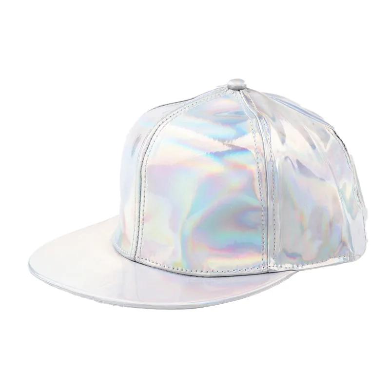 New Fashion Unisex Faux Leather Baseball Cap Men Hip Hop Adjustable Strapback Peaked Hats Outdoor Rainbow Reflective Dad Hat