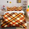 3Pcs Autumn Plaid Bedding Set, Warm Orange and Brown Tartan Print Duvet Cover + 2 Pillowcases, Fall Season Decor
