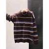 British college style contrasting striped knitted long-sleeved women's autumn and winter retro button-up olo shirt lapel bottoming top