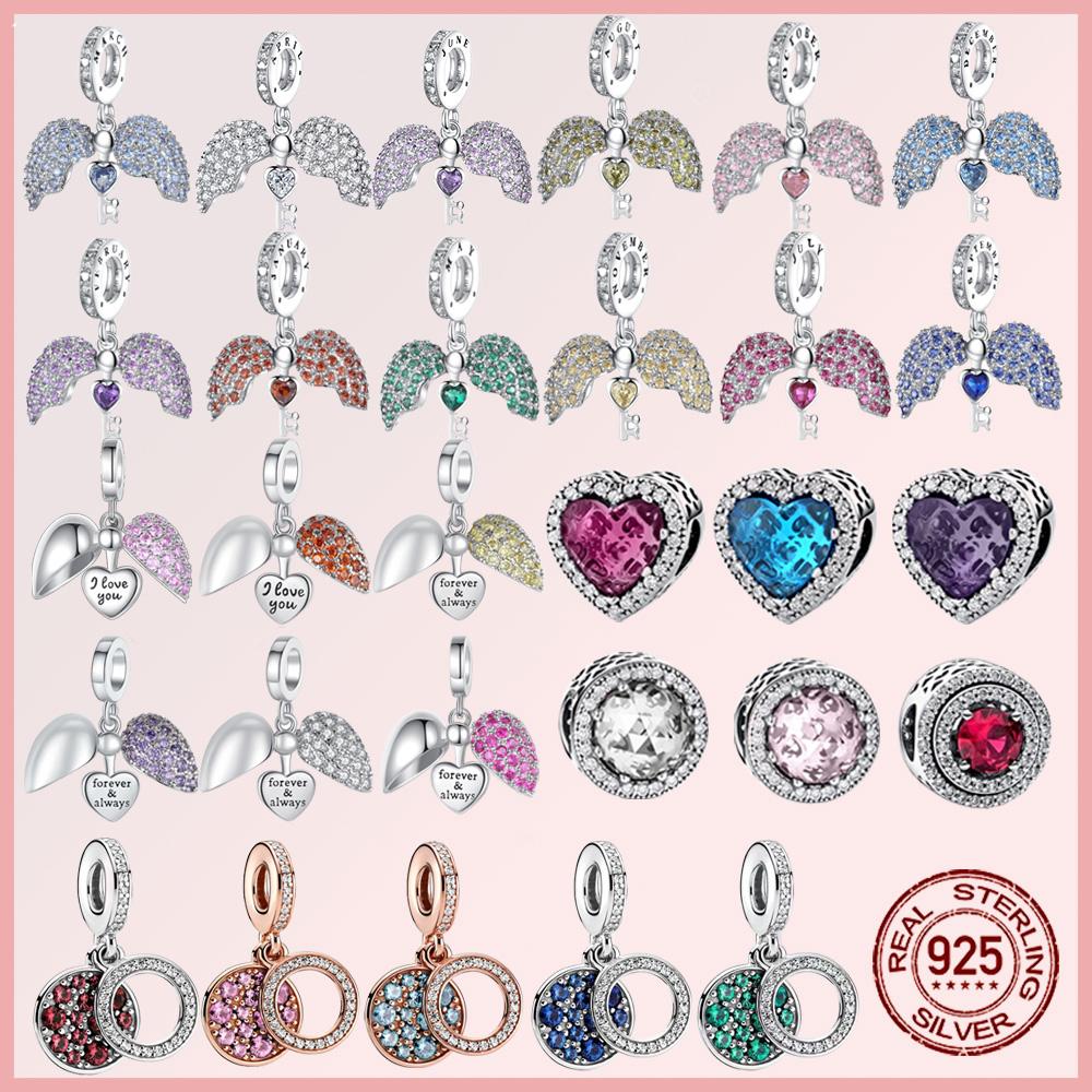 Sparkling Pavé Angel Wings Copper Dangle Charms Fit Original Bracelet Beads Jewelry Gift Diy