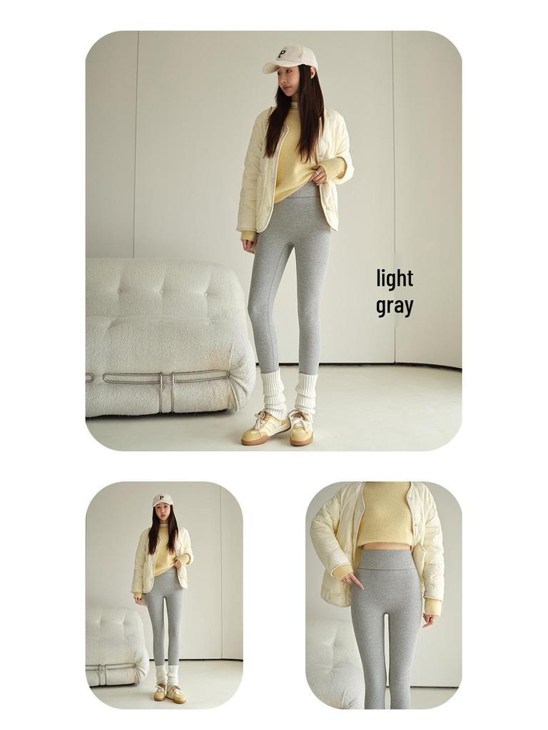 High Waist Warm Fleece-Lined Leggings - Vertical Stripe, Matte, Slimming Cotton for Autumn/Winter