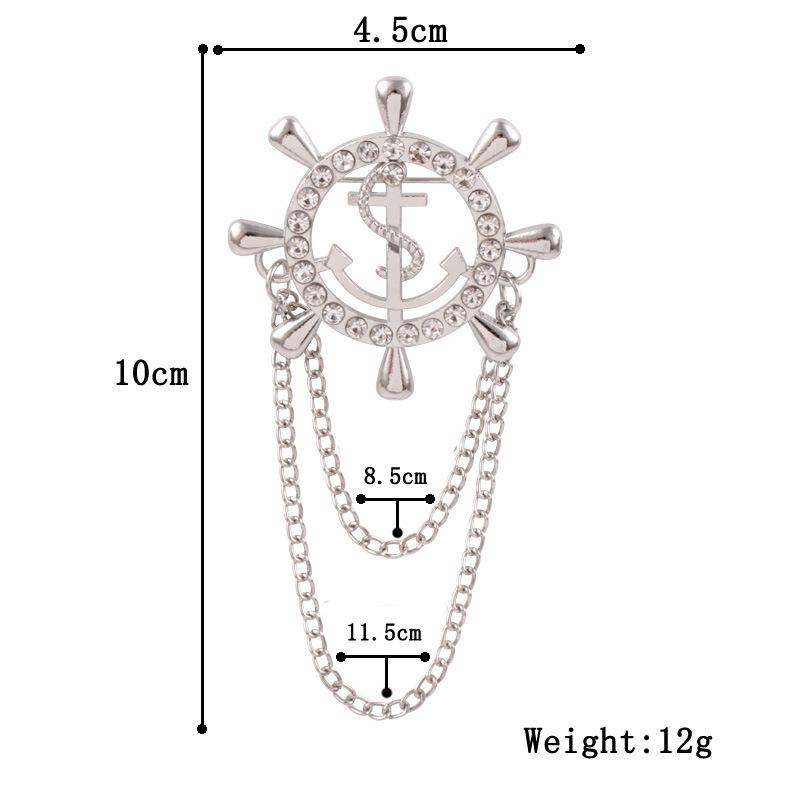 Retro Japanese & Korean Nautical Brooch with Chain Tassel, Anchor & Rudder Design for Men & Women