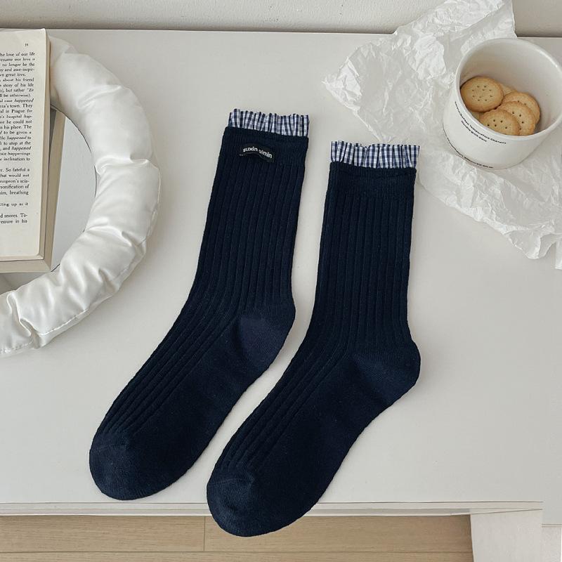 Lace socks children bow tube socks college style Japanese miu style blue stacking socks