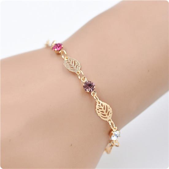 Frauen Hohl Blatt Pflanzen Muster Strass Armband Schmuck Dekor