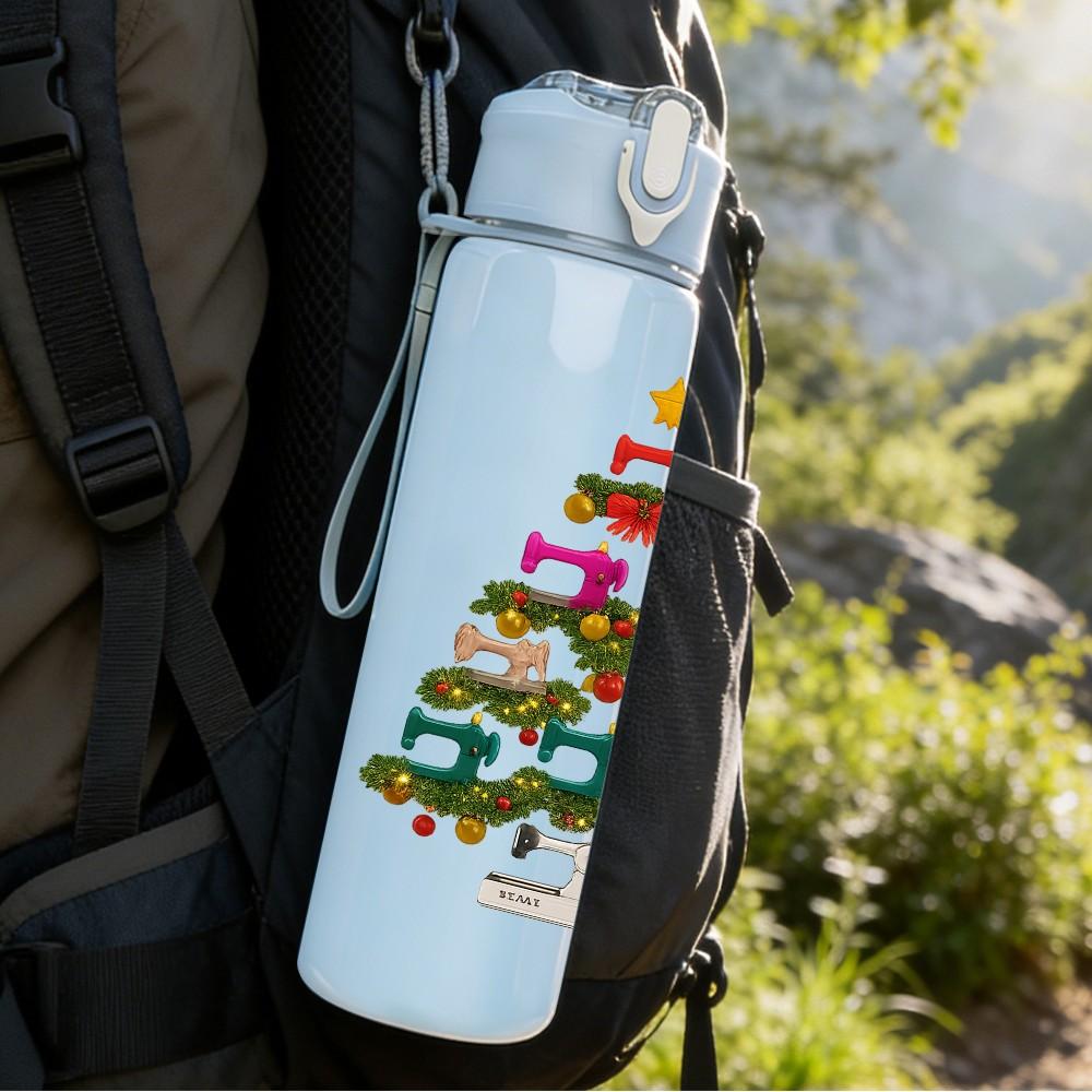 1PC Simple Christmas Tree Print 750ml Color Plastic Sports Water Bottle Leakproof Flip Straw Lid Suitable for Sports Office Home Use