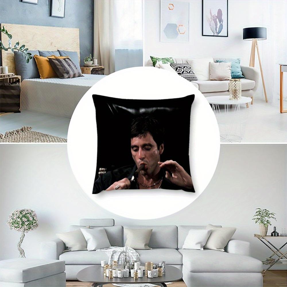 1Pc Tony Montana Scarface Cigar Pillow Case, Polyester 2D Printed Cushion Cover, Decorative Throw Pillow For Sofa, Great Gift Fo