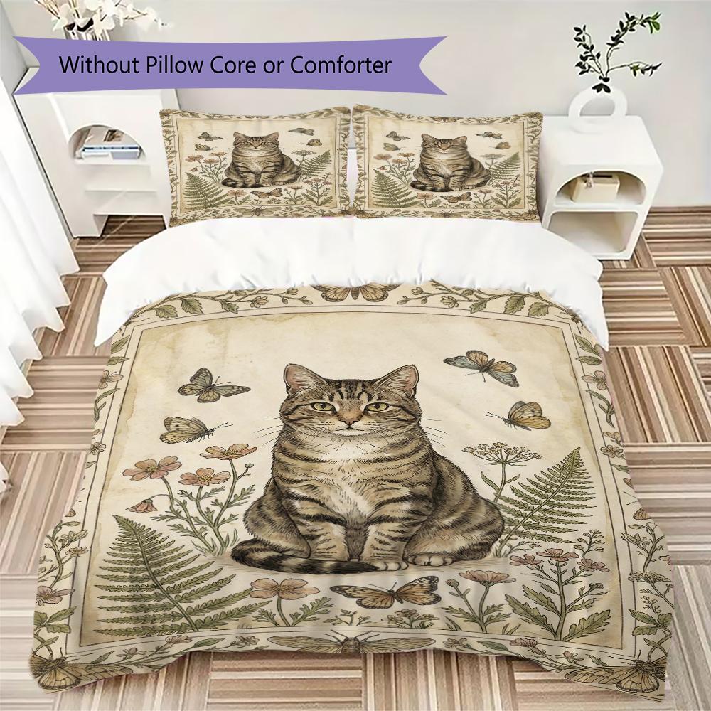 Set Copripiumino con Motivo Gatto Retrò Federa Decorazione per la Casa Regalo di Compleanno (1 * copripiumino + 2 * federe senza imbottitura)8