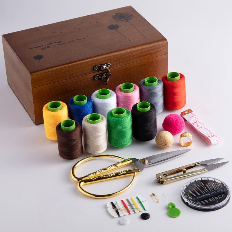 High-End Retro Wooden Sewing Kit: Multifunctional Storage Box for Home or Wedding Dowry