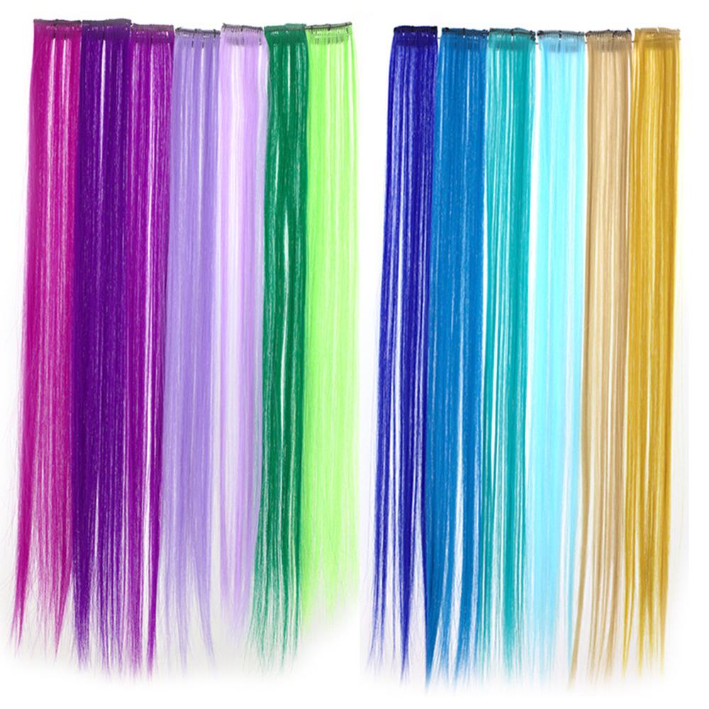 Hair Extensions Ombre Rainbow Color Strips Hairpieces Hair Clip Long Straight Hair Synthetic Hair