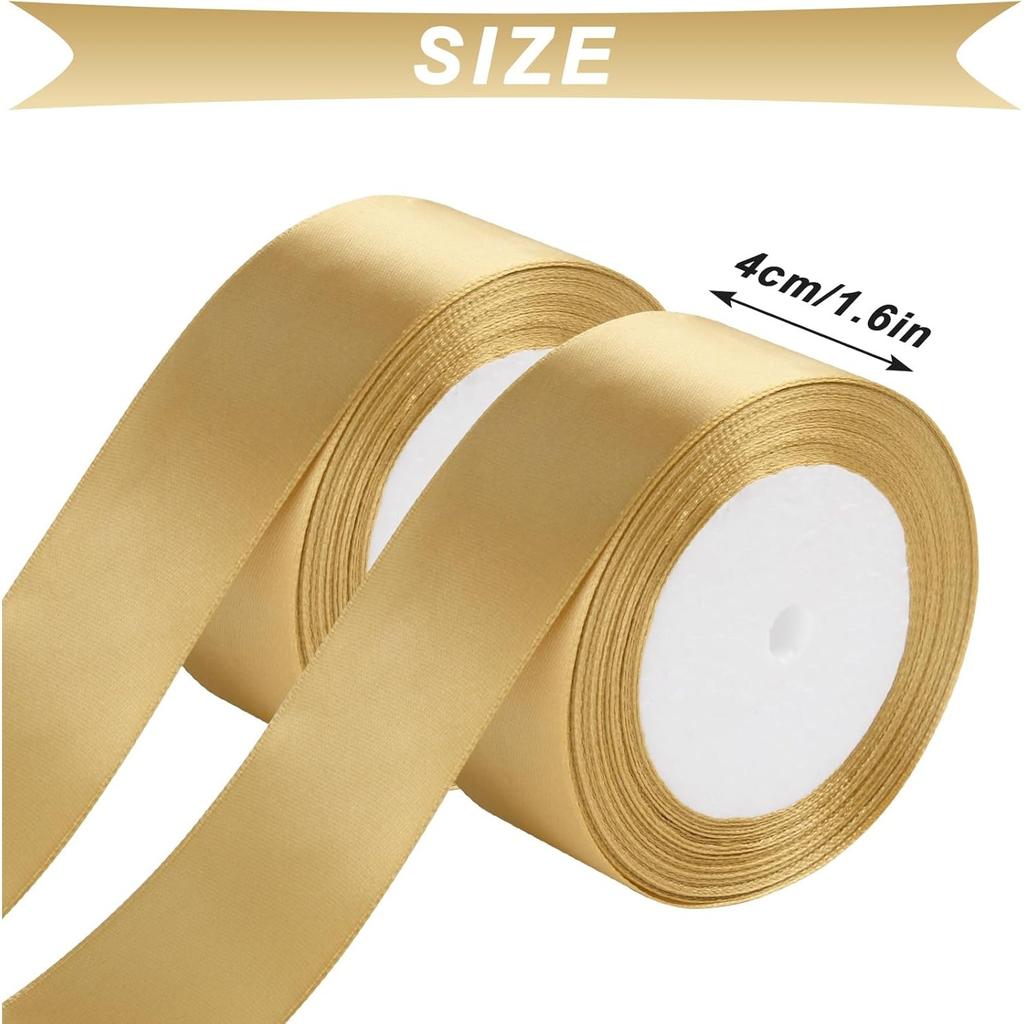 Cinta Dorada, 40 mm x 44 Metros(50 Yardas) Cinta Ancha, Cintas Gruesas de Satén Dorado para Envolver Regalos, Lazo para el Cabello, Floristería, Manualidades, Costura, Coche (22M/Rollo)