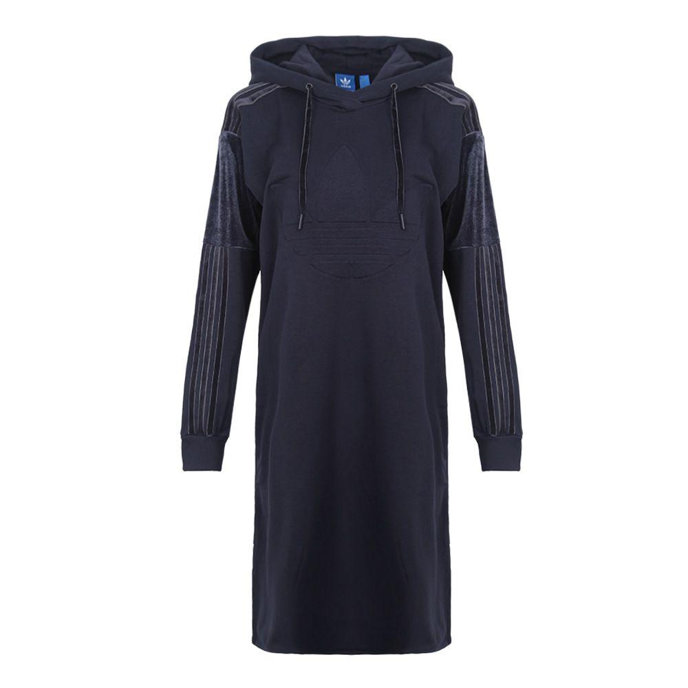 adidas Originals Women s Velvet Panel Hooded Sweat Dress Navy BQ7998 S