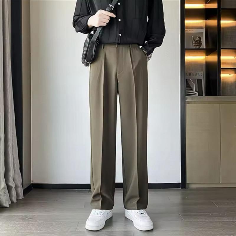 Mens Retro Loose Versatile Casual Straight Long Work Trousers