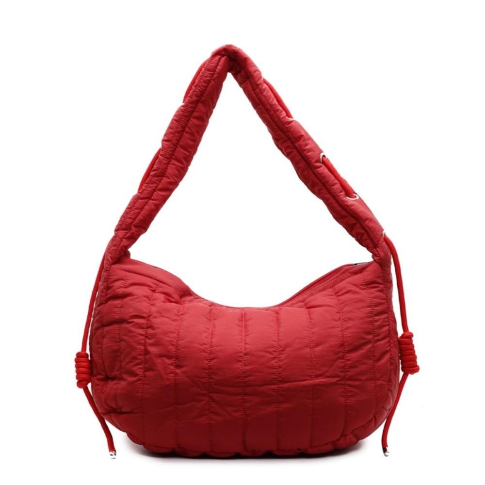

Solid Color Padding Shoulder Bag Versatile Design Trendy Style Quilted Crossbody Bag Pleated Detail Unique Casual красный