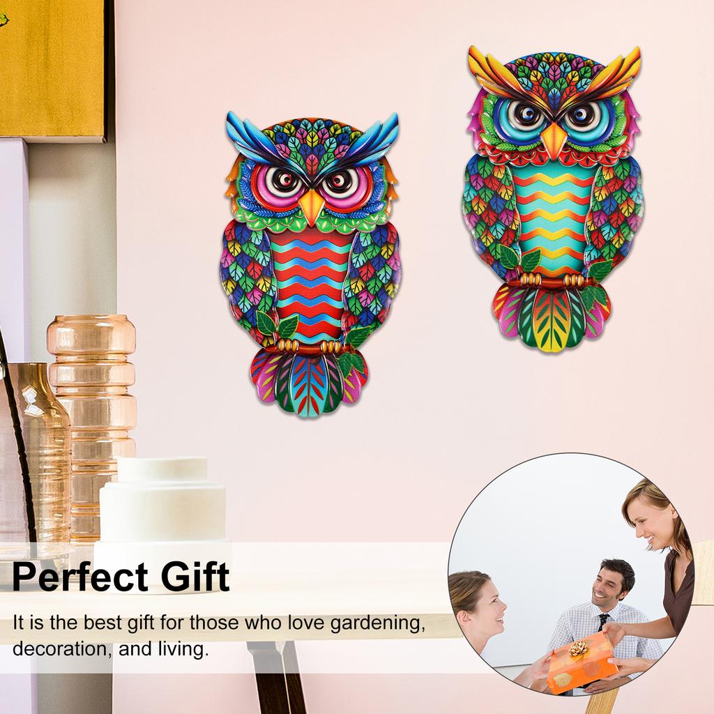 Metal Owl Wall Decor Outdoor Colorful Wall Sculpture Owl Ornament Exquisite Garden Decoration Fence Ornament For Garden Patio
