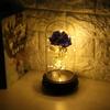 24K Vergoldete Rosenblume LED-Licht mit Glaskuppel-Basis Valentinstag Hochzeitsgeschenk Blau