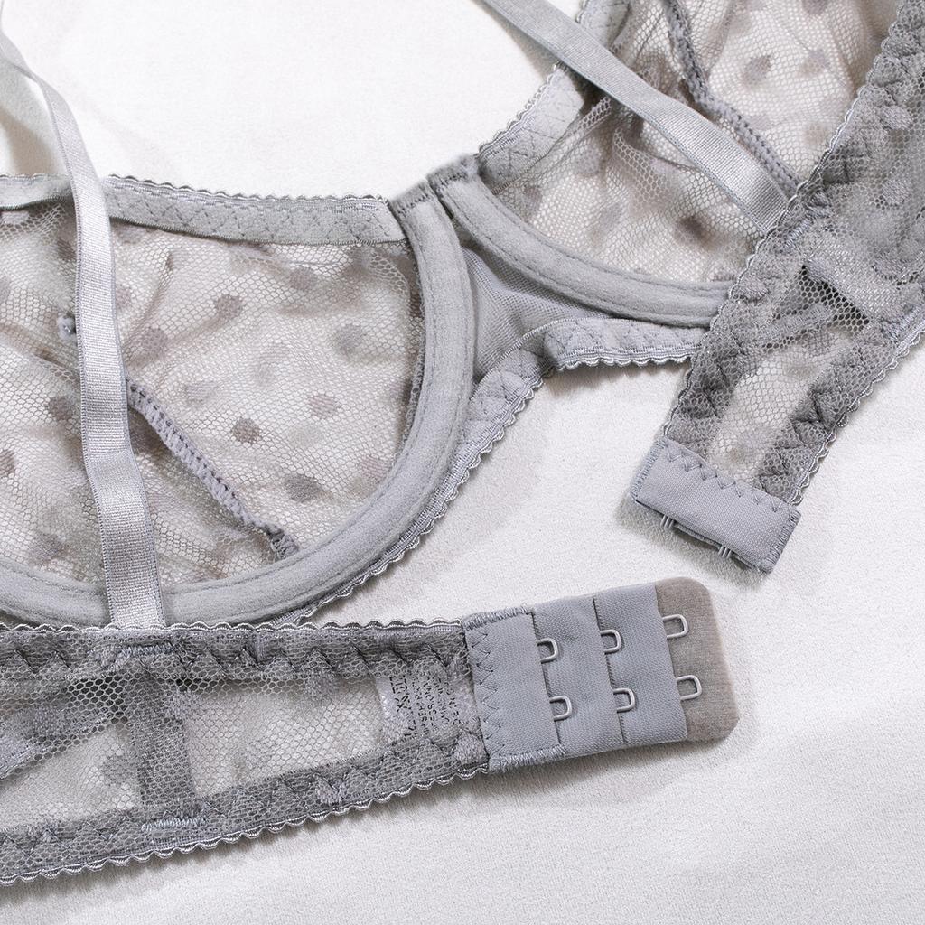 Ästhetisches Grunge Ultra Dünne Sets Damen Durchsichtig Sexy Gepunktet Halbschalen Zweiteiliges Set Mode Tanga Dessous Anzug