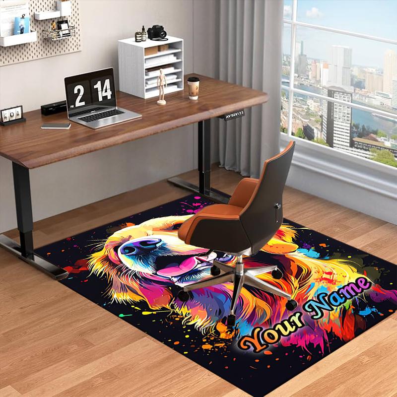 1PC Custom Name Golden Energetic Canine Art Theme Floor Mat Ideal for Living Room, Game Rooms, Office, Bedroom, Floor Mat Playful Design