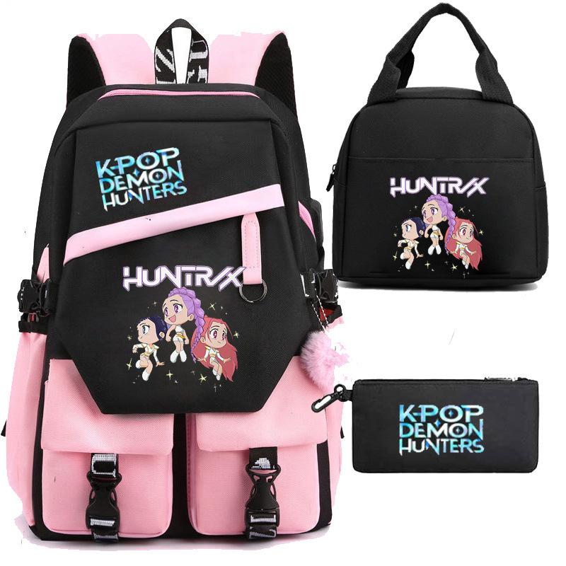 Kpop Witch Hunters Peripheral Backpack Portable Lunch Bag Pencil Bag School Bag Student Backpack Three-Piece Set