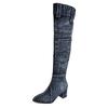 Sexy Jean Boots Women's Knee-High Boot Zipper 6CM High Heel Woman Stylish Jeans Boots Ladies Denim Boot Female Shoes Cowboy