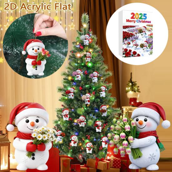 2025 Snowman Advent Calendar for Kids 24-Day Christmas Countdown Box with Acrylic Ornaments Multifunctional Holiday Decoration
