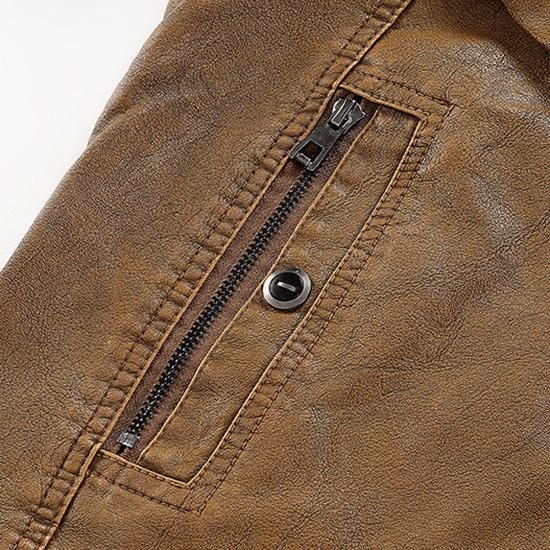Winter Padded Long-sleeved Large Size Washed Solid Colour Vintage Leather Jacket Washed Faded Craft Jacket Men's Fashion Handsome Jacket