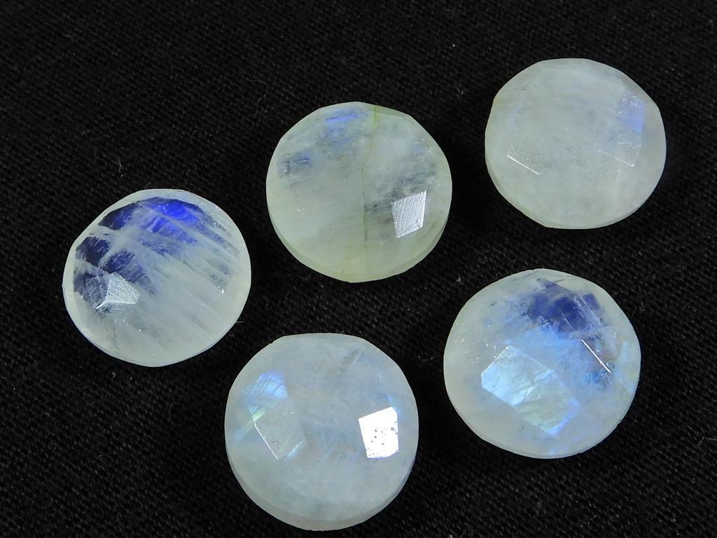 12X12 MM Natürlicher Regenbogen-Mondstein Schachbrett-Schliff Rund Lose Edelstein 5er-Los RML-849