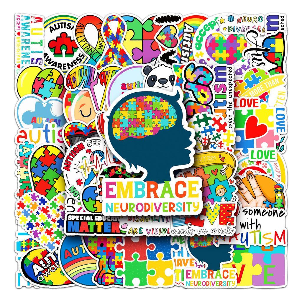 50PCS Waterproof Autism Personality Graffiti Logo & Slogan Stickers for Skateboards, Phone Cases, and Luggage