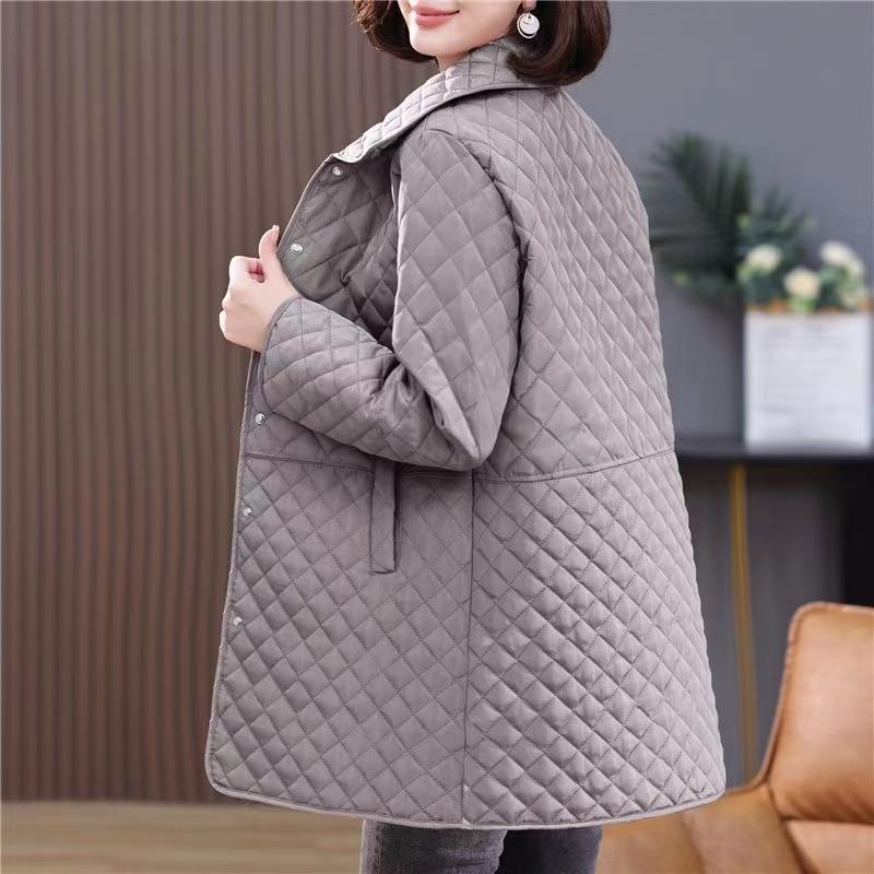 Women's Winter Diamond Check Long Warm Jacket Thickened Warm Jacket Stand-up Collar Long Jacket