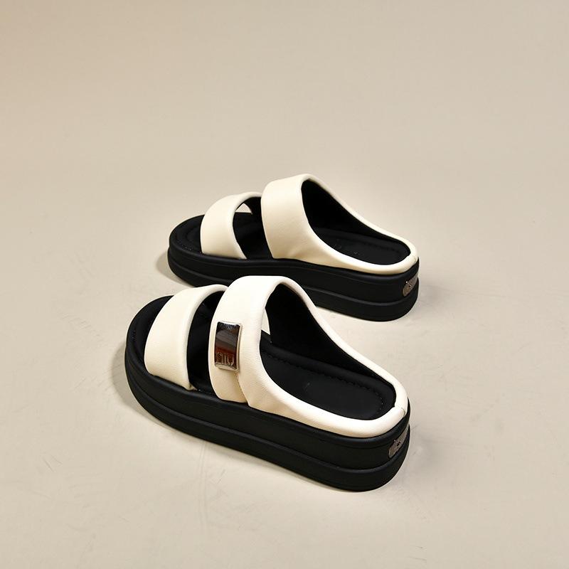 

One-word slippers women s summer wear new muffin small thick-soled sandals with skirts casual beach shoes 35