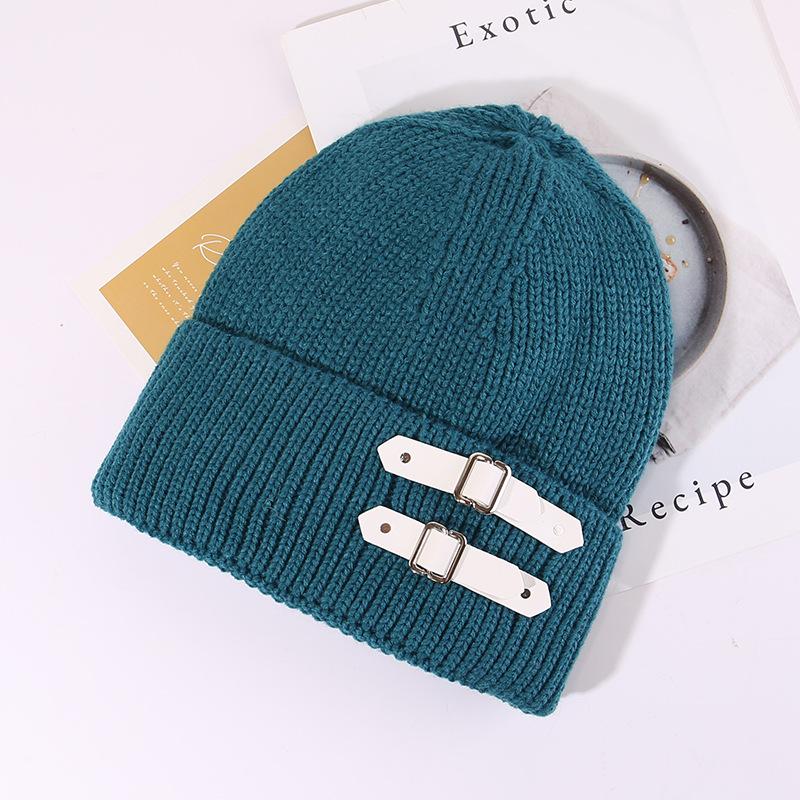 American Leather Buckle Knitted Cold Hat for Men and Women In Autumn and Winter Small Versatile Wool Hat Warm and Cold Hat