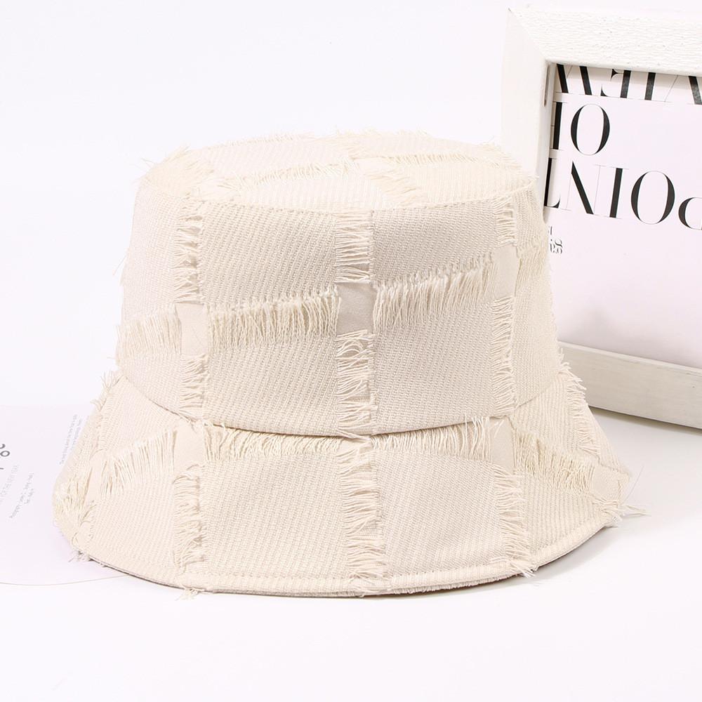 Chic Vintage Grid Edge Fisherman Hat Women Summer Wide Brim Sun Protection Cap