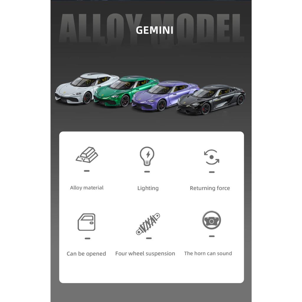 1/24 Koenigsegg Gemera GT Sports Car Alloy Diecast Model Collect Hobby Model Ornaments Gift for Friend Pull Back Toy New Style Sports Car