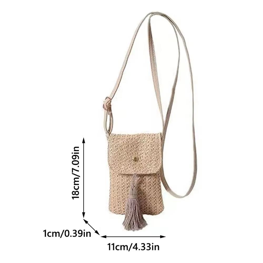Elegant Woman Phone Pouch Weaving Crossbody Bucket Bag Casual Woven Beach Bag Beach