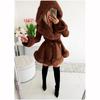 Fur Jackets Women Elegant Fur Belt Coat Streetwear Lapel Warm Hooded Jacket