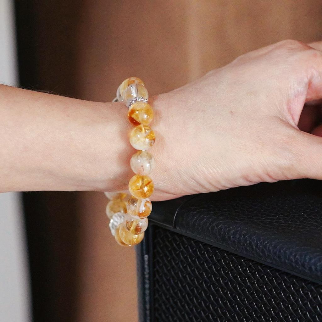10Mm Premium Natural White Crystal Citrine Design Contrast Color Bracelet Bracelet