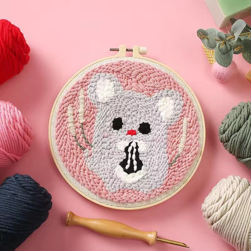 GATYZTORY DIY Punch Needle Kits for Beginners Cartoon with Hoop Punch Needle Embroidery Set Craft Yarn Painting Arts