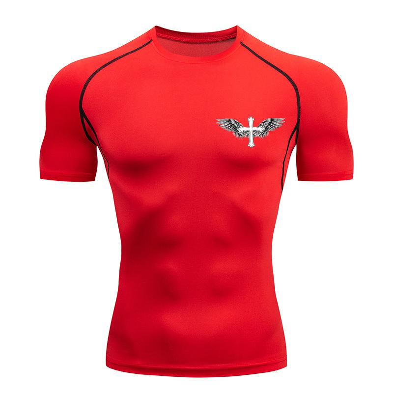 Cross Wings Print Compression Shirt for Men Christian Athletic Tshirt Sporty Tees Tops Gym Workout Running Baselayers Undershirt