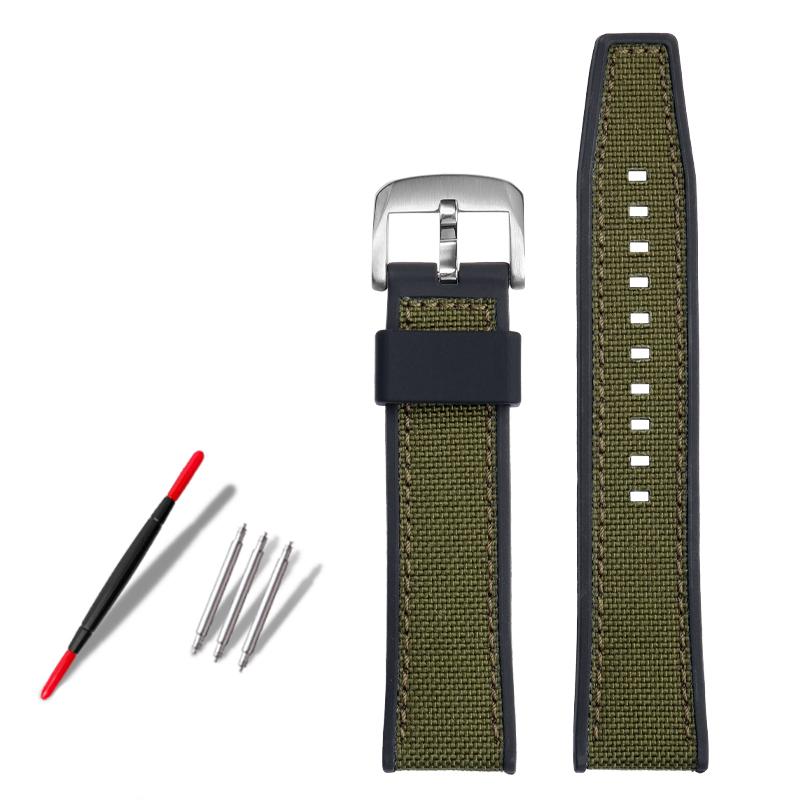 21mm 22mm Woven Nylon Rubber Bottom Watchband Strap for Tissot T116 Seiko No. 5 SSB373P1 Mido Male Waterproof Silicone Bracelet