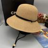 Foldable Adjustable Windbreak Rope Bucket Hat Spring And Summer Sunshade Women'S Dome Wide Brim Retro Straw Hat