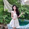 Ballet-Inspired Square Neck Tie-Up Floral Dress: Summer Sweetheart Style with Waist-Cinching Vest and Short Skirt.