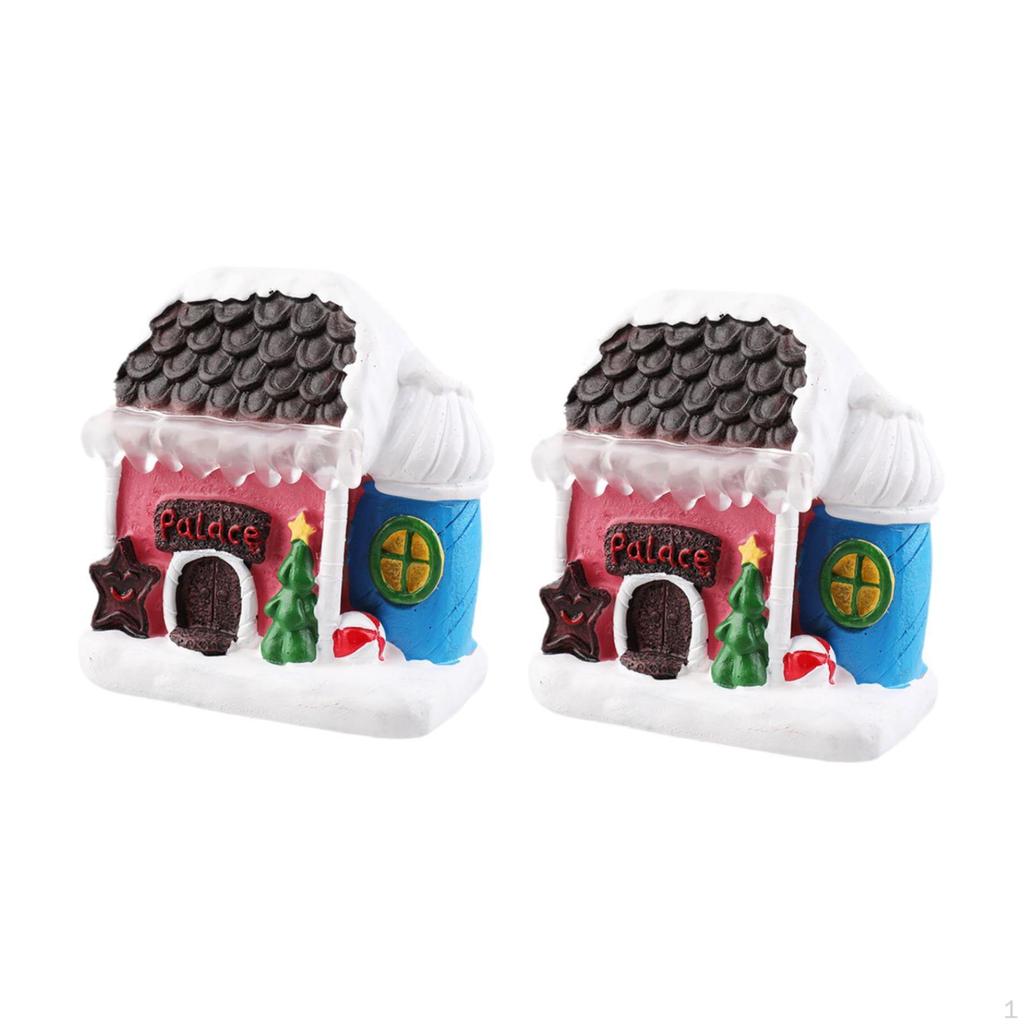 2 Pieces Lighted Christmas Village Figurines Tabletop Decorations House Sculptures for
